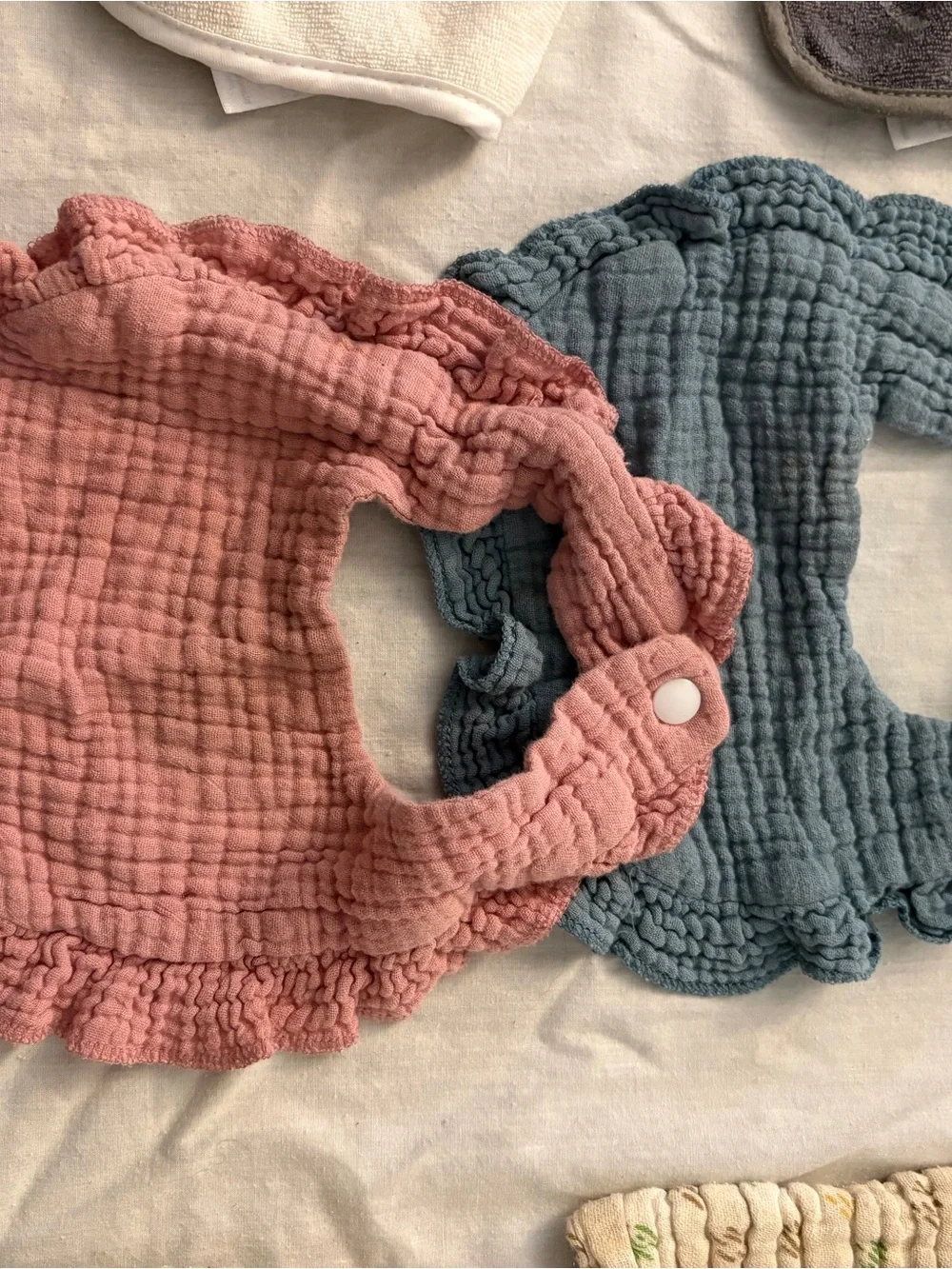 Assorted Kids Cotton Bibs - Blue, Pink, Cream, Gray